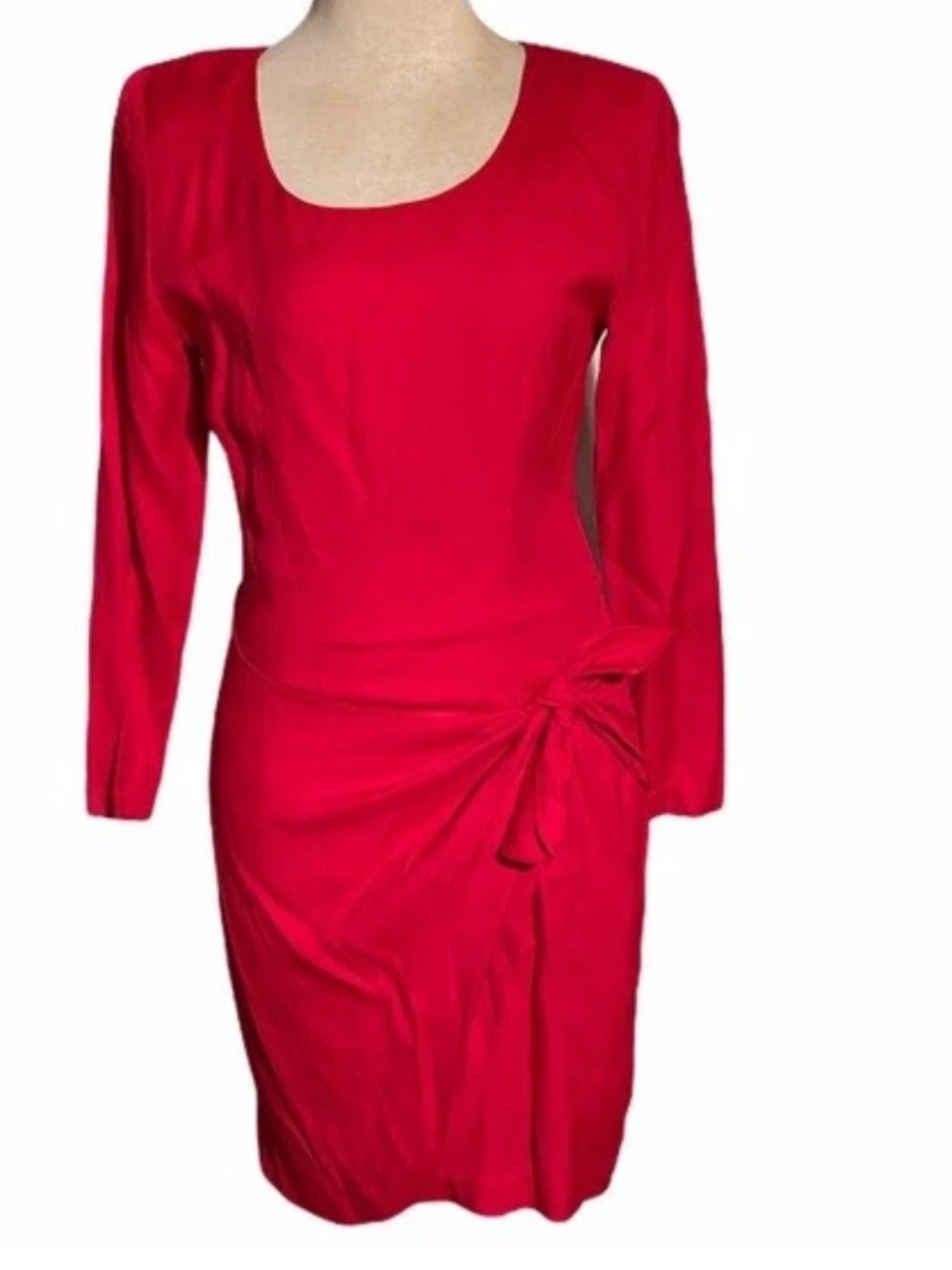 Express Red Long-Sleeve Tie-Detail Sheath Dress